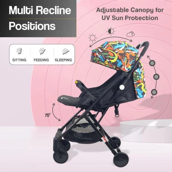 R for Rabbit Pocket Stroller Lite - One Hand Fold, Multi Recline, Light Weight, Travel Friendly, Adjustable Canopy, Steel Frame, Link Brake, 0-3 Years