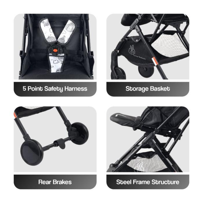 Pocket Stroller Lite - One Hand Fold, Multi Recline, Light Weight, Travel Friendly, Adjustable Canopy, Steel Frame, Link Brake, 0-3 Years