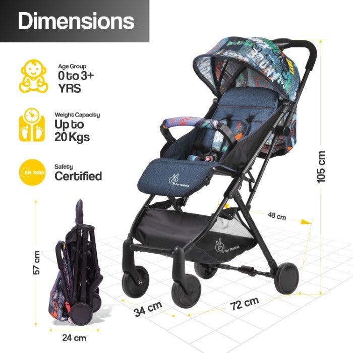 R for Rabbit Pocket Stroller Lite - One Hand Fold, Multi Recline, Light Weight, Travel Friendly, Adjustable Canopy, Steel Frame, Link Brake, 0-3 Years