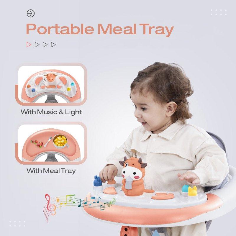 R for Rabbit Little Feet Plus Walker - Detachable Toy Bar/Meal Tray With Music & Light, 3 Level Height/ 4 Level Seat Adjustment, 2-in-1 Walker cum Rocker