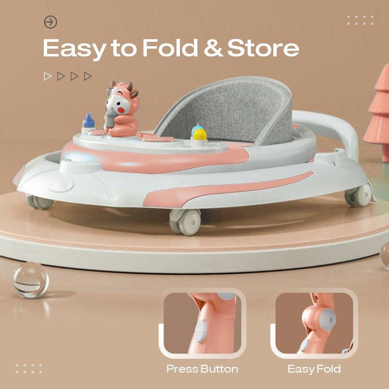 R for Rabbit Little Feet Plus Walker - Detachable Toy Bar/Meal Tray With Music & Light, 3 Level Height/ 4 Level Seat Adjustment, 2-in-1 Walker cum Rocker