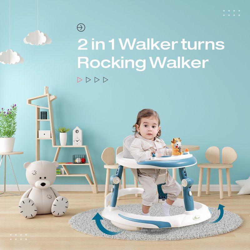 R for Rabbit Little Feet Plus Walker - Detachable Toy Bar/Meal Tray With Music & Light, 3 Level Height/ 4 Level Seat Adjustment, 2-in-1 Walker cum Rocker