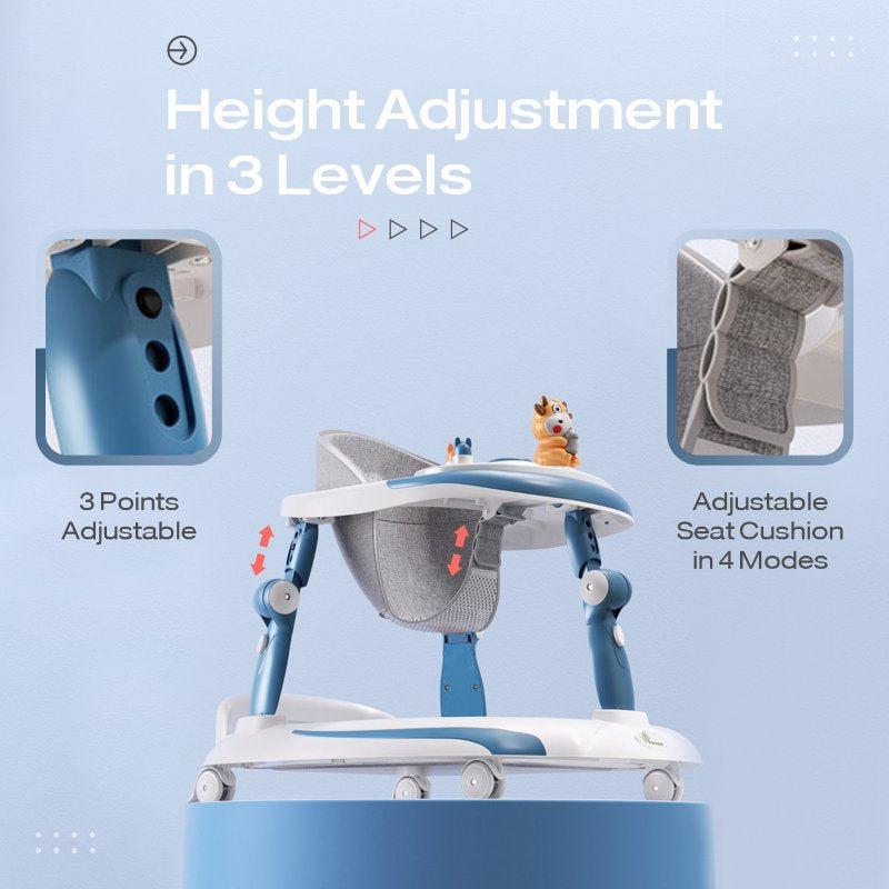 R for Rabbit Little Feet Plus Walker - Detachable Toy Bar/Meal Tray With Music & Light, 3 Level Height/ 4 Level Seat Adjustment, 2-in-1 Walker cum Rocker