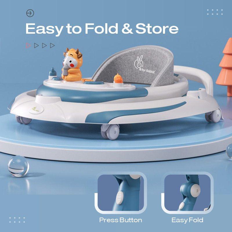 R for Rabbit Little Feet Plus Walker - Detachable Toy Bar/Meal Tray With Music & Light, 3 Level Height/ 4 Level Seat Adjustment, 2-in-1 Walker cum Rocker