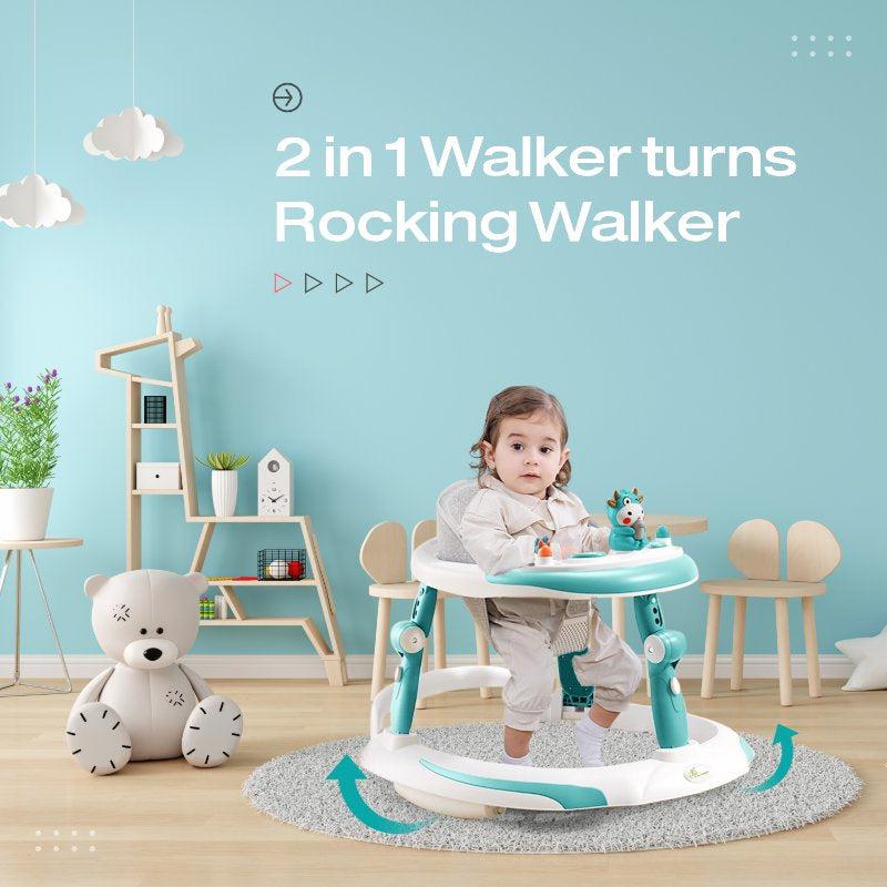 R for Rabbit Little Feet Plus Walker - Detachable Toy Bar/Meal Tray With Music & Light, 3 Level Height/ 4 Level Seat Adjustment, 2-in-1 Walker cum Rocker