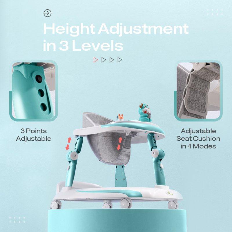 R for Rabbit Little Feet Plus Walker - Detachable Toy Bar/Meal Tray With Music & Light, 3 Level Height/ 4 Level Seat Adjustment, 2-in-1 Walker cum Rocker