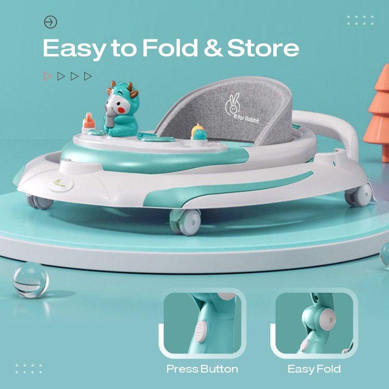 R for Rabbit Little Feet Plus Walker - Detachable Toy Bar/Meal Tray With Music & Light, 3 Level Height/ 4 Level Seat Adjustment, 2-in-1 Walker cum Rocker